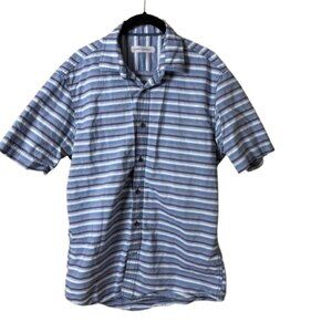 James Campbell Striped Short Sleeve button Down Size Medium Blue